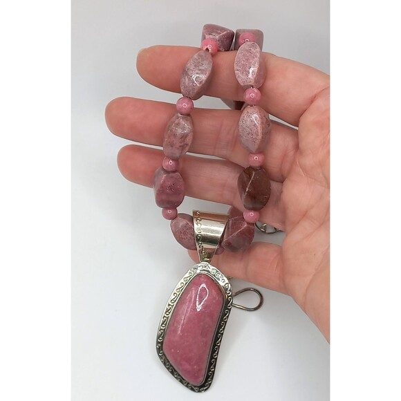 Jay King DTR Sterling Silver Purple Rhodonite Beads Necklace Large Pendant - Picture 6 of 10
